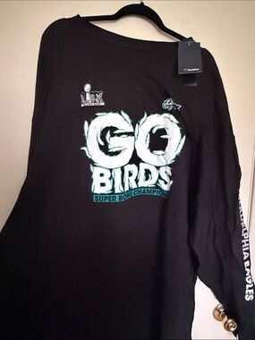 Fanatics Black "Go Birds" Long Sleeve Tee with White & Teal Graphics